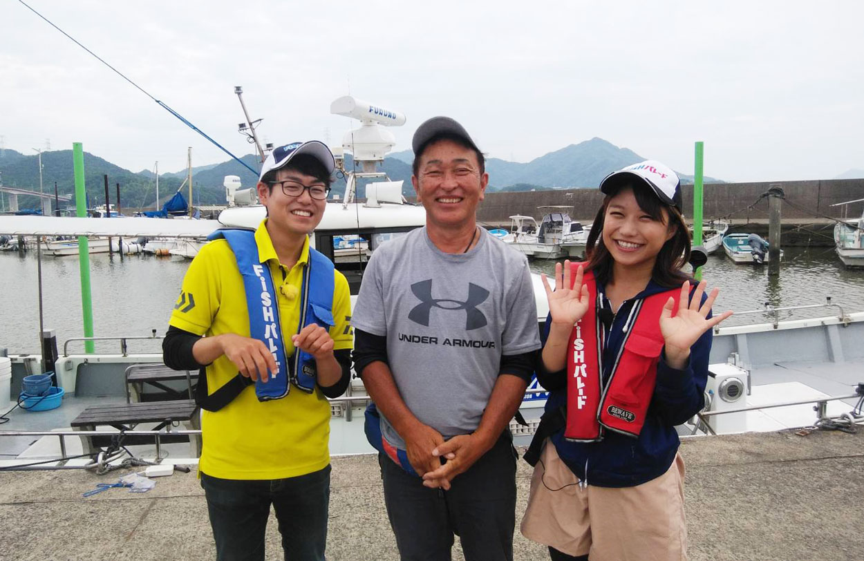 山陽放送の釣り番組取材で  坂本君と新しく入った矢野さんとの撮影